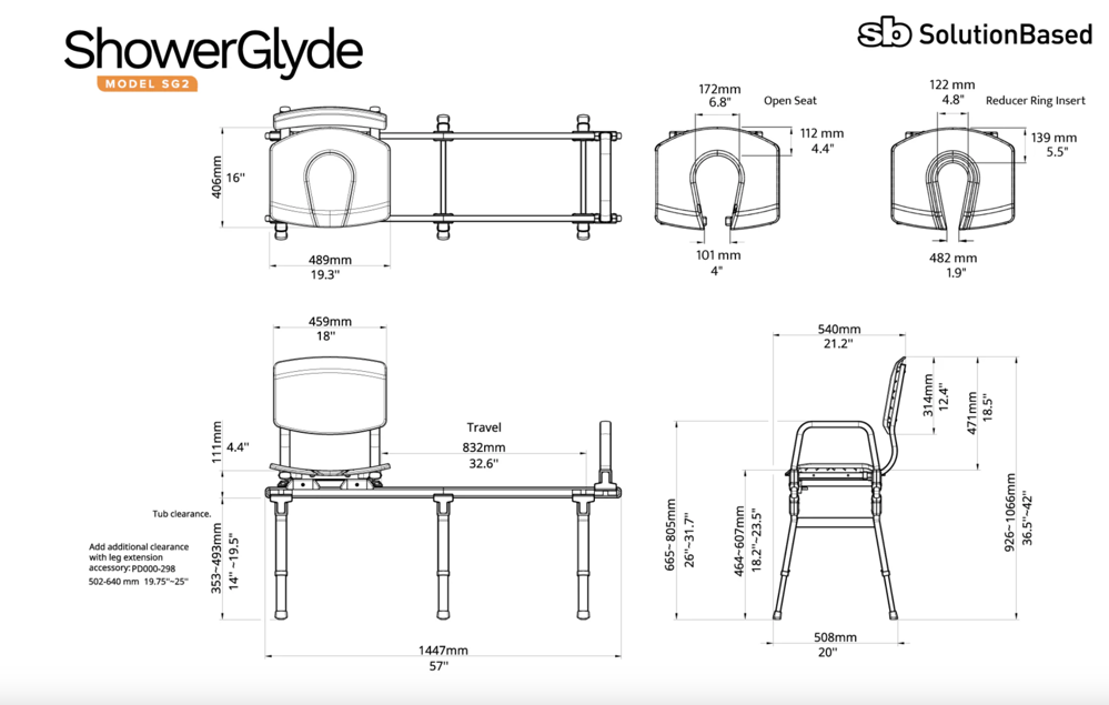 Dimensions of showerglyde transfer bench